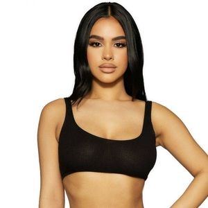 Naked Wardrobe Ribbed Effect Crop Top in Black